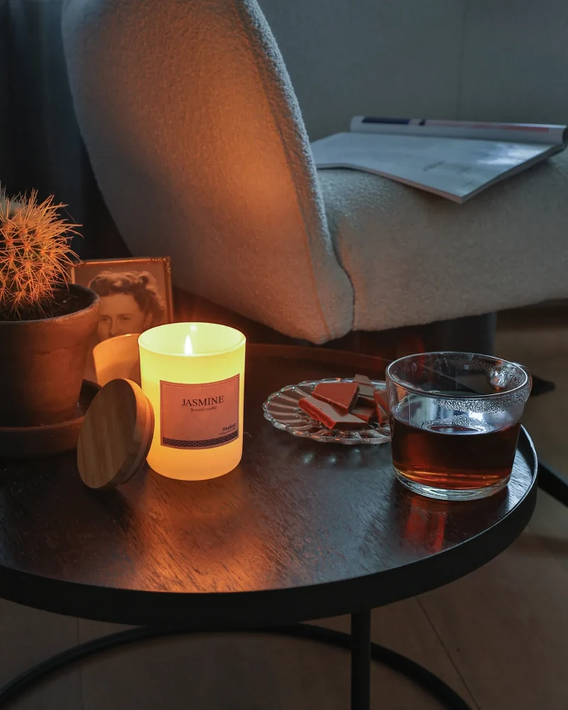 Vela perfumada tapa bambú jazmín para personalizar
