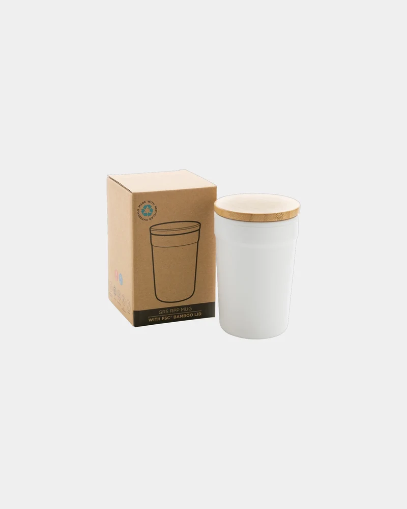 Mug reciclado GRS 300ml con tapa bambú para personalizar