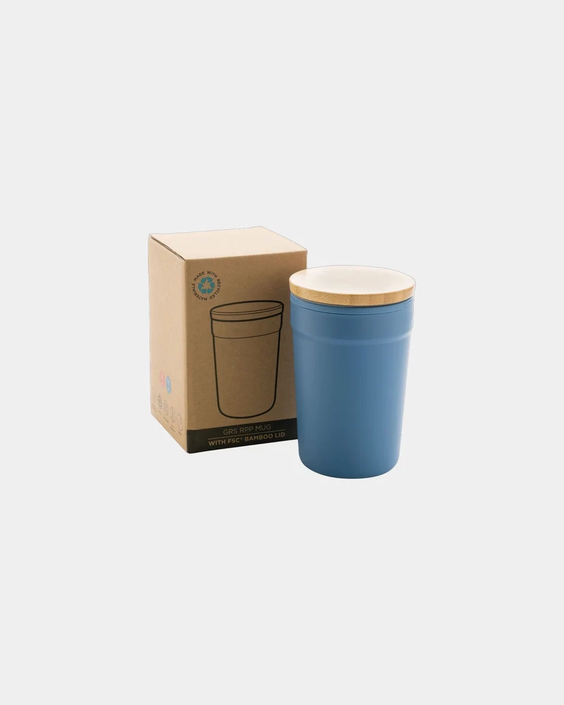 Mug reciclado GRS 300ml con tapa bambú para personalizar