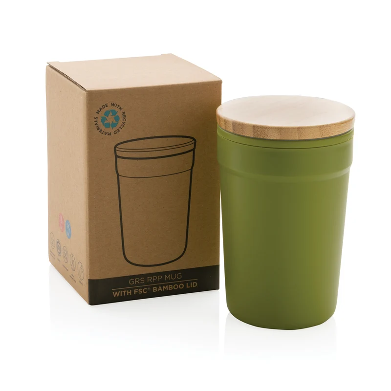 Mug reciclado GRS 300ml con tapa bambú para personalizar