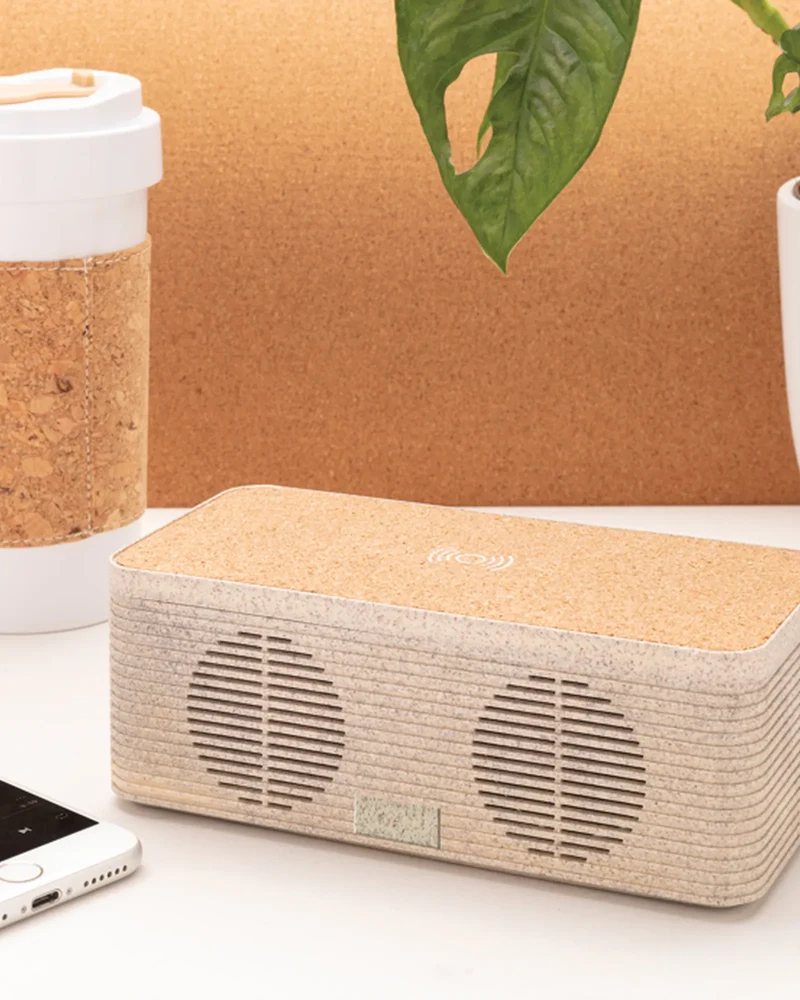 Altavoz fibra de paja cargador inducción para personalizar