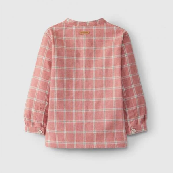 Camisa Burdeos De Cuadros Cuello Mao 100% Algodón Laranjinha