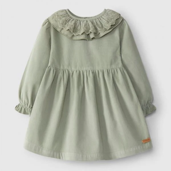 Vestido Con Cuello De Volante Bordado Inglés Color Caqui Laranjinha