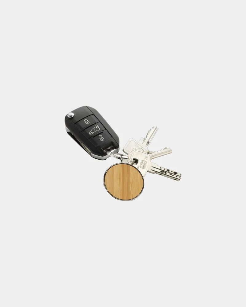 Llavero redondo reciclado RCS y bambú para personalizar