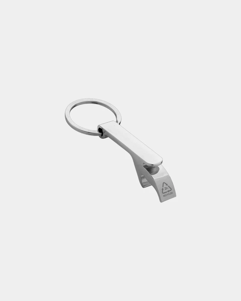 Llavero abrebotellas zinc reciclado RCS para personalizar