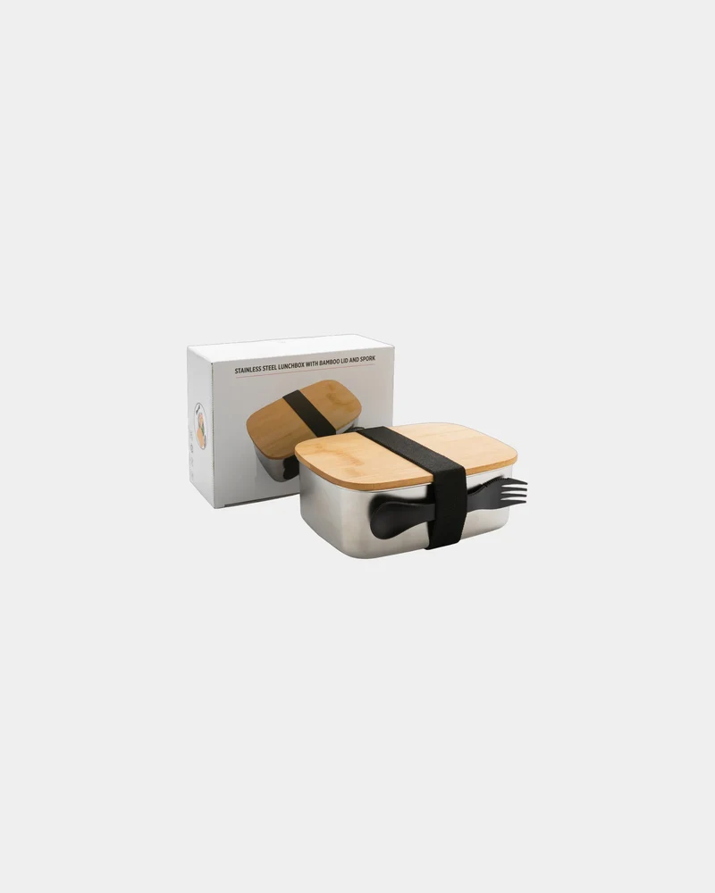 Fiambrera de acero con bambú 0,9L para personalizar