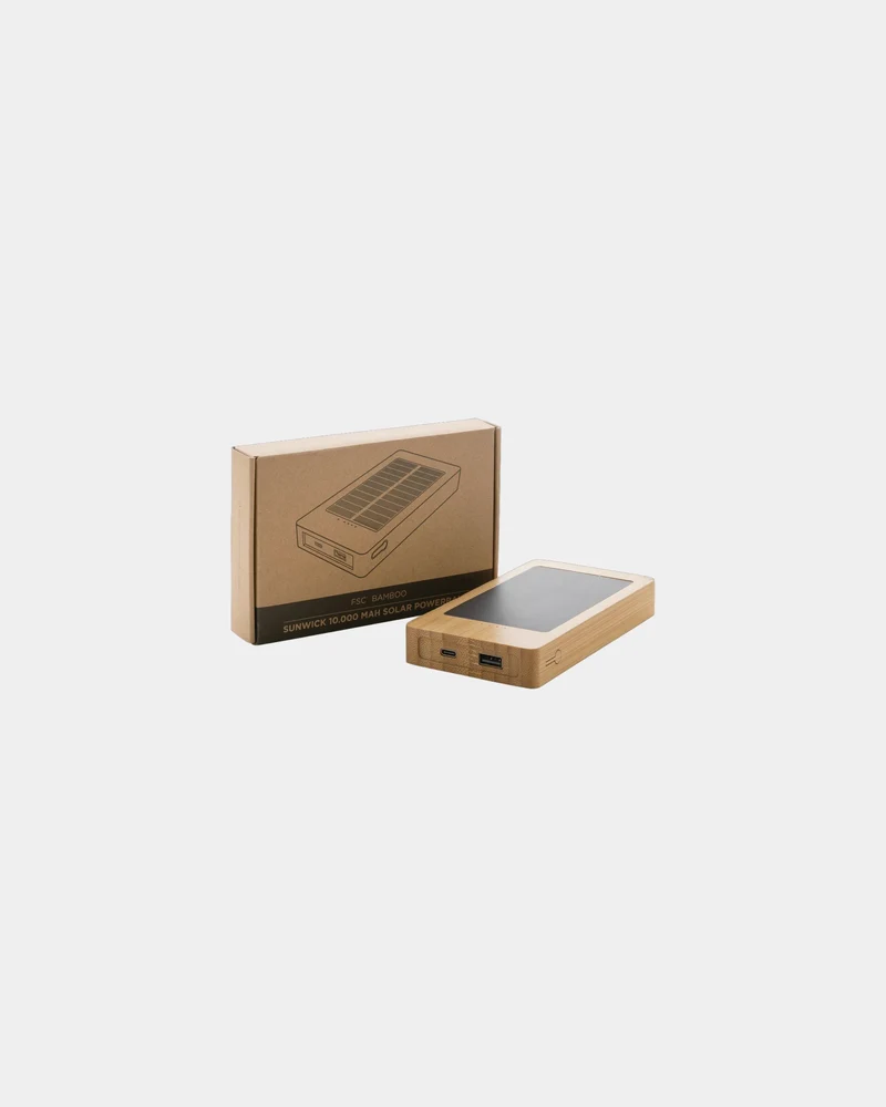 Power bank solar bambú 10.000 mAh para personalizar