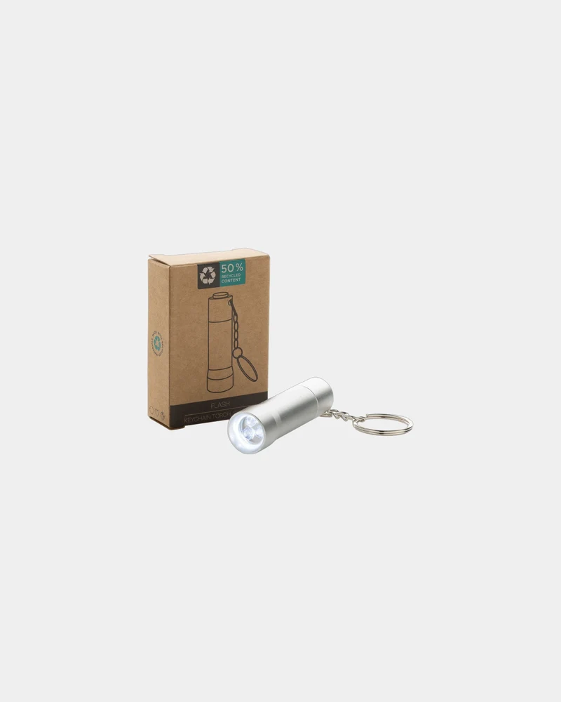 Llavero linterna aluminio reciclado RCS para personalizar