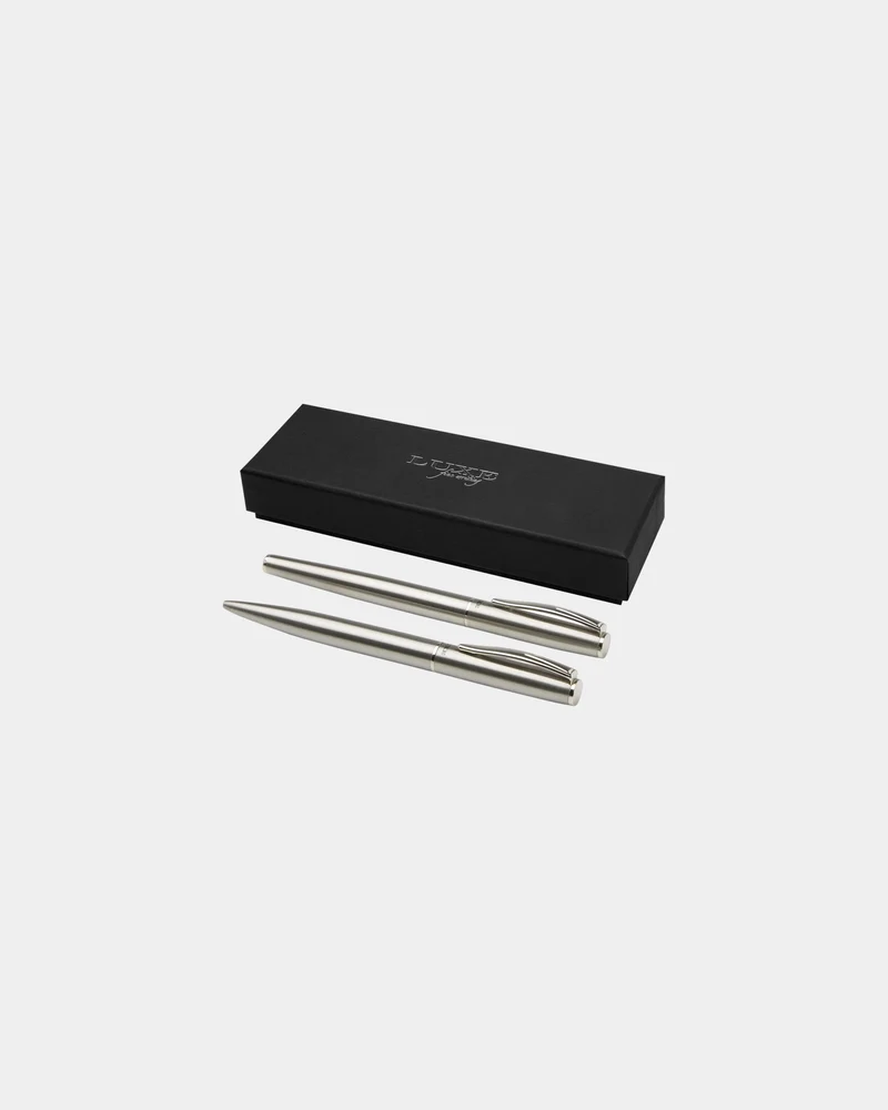 Set de bolígrafo y roller acero reciclado para personalizar