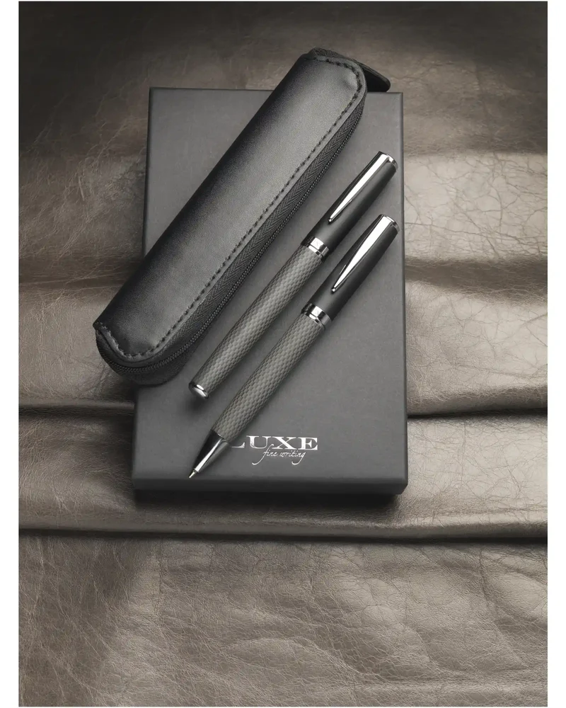 Set de bolígrafo y roller fibra carbono para personalizar
