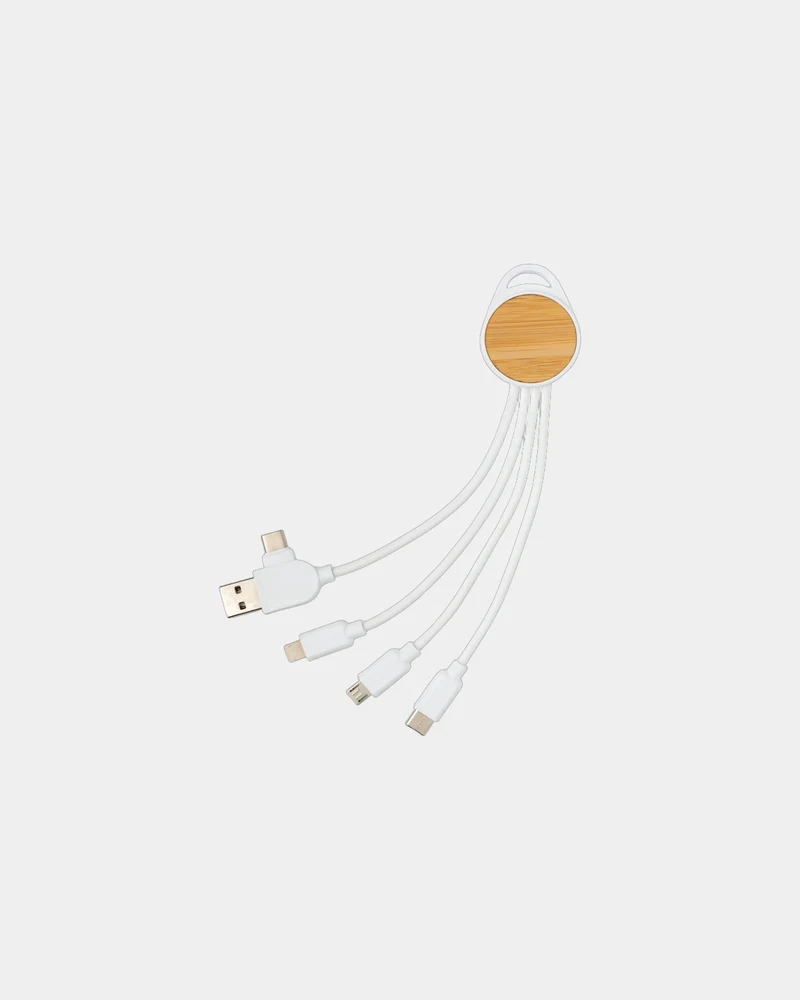 Cable 6 en 1 reciclado bambú FSC 20cm para personalizar