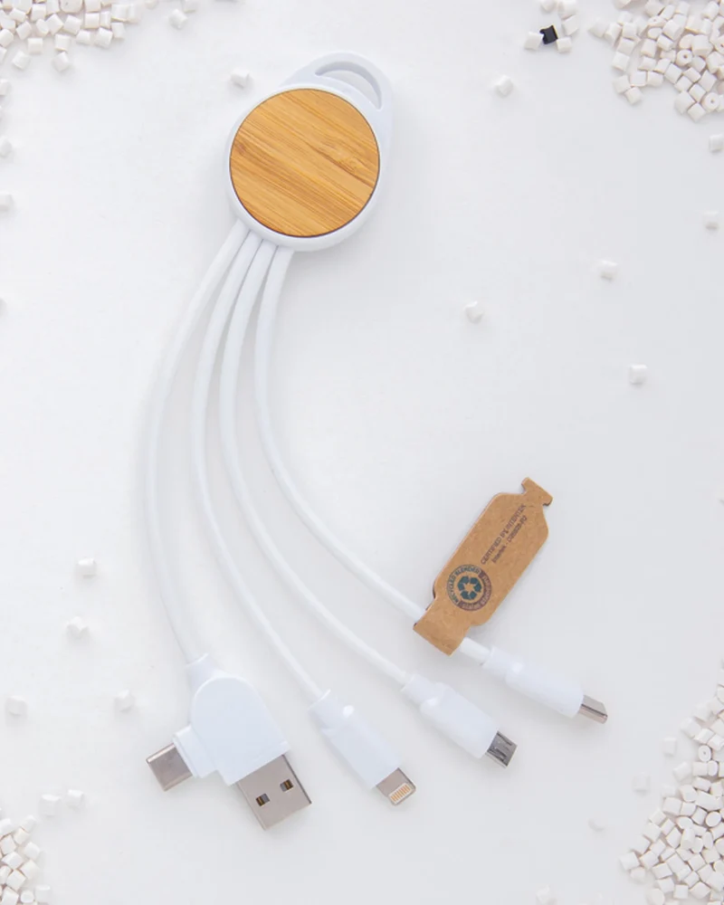 Cable 6 en 1 reciclado bambú FSC 20cm para personalizar