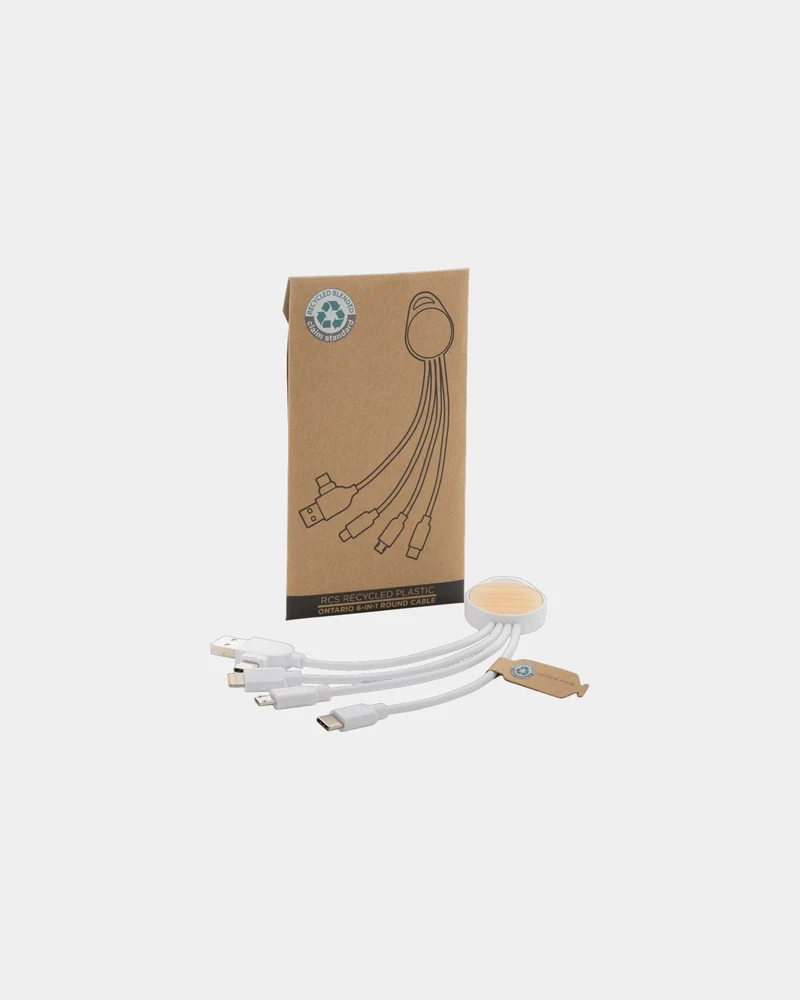Cable 6 en 1 reciclado bambú FSC 20cm para personalizar