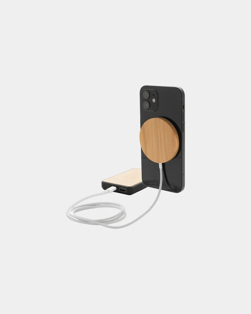 Cargador inalámbrico magnético bambú 10W para personalizar