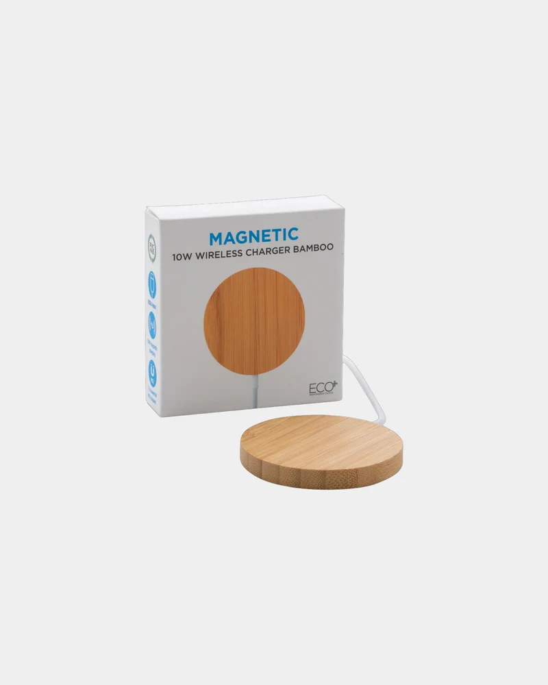 Cargador inalámbrico magnético bambú 10W para personalizar