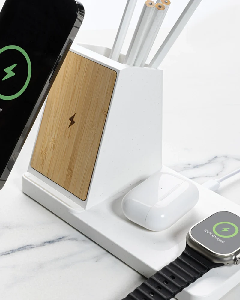 Cargador inalámbrico reciclado bambú para personalizar