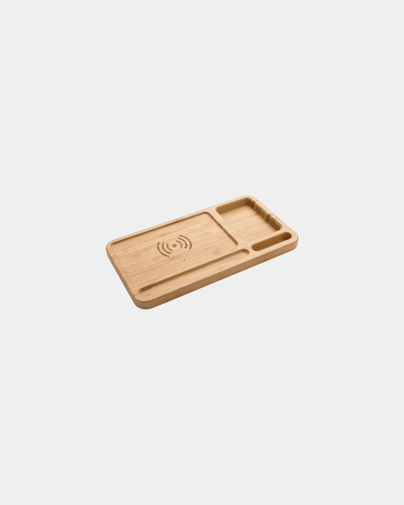 Organizador de bambú con cargador 10W para personalizar
