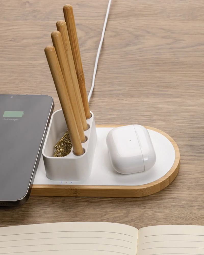 Cargador inalámbrico reciclado bambú para personalizar