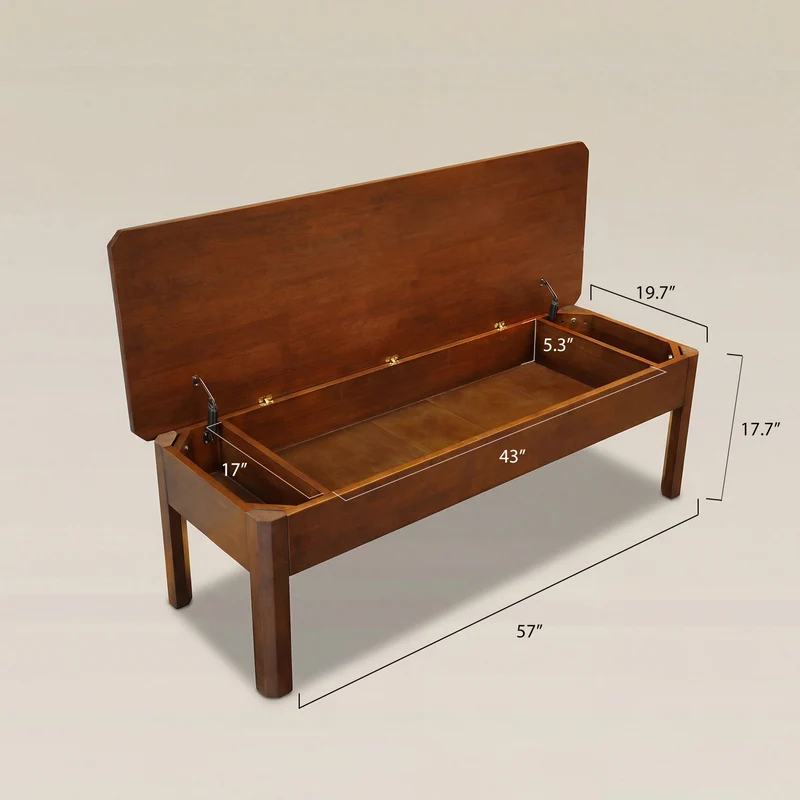 Rubberwood Storage Bench with Adjustable Height