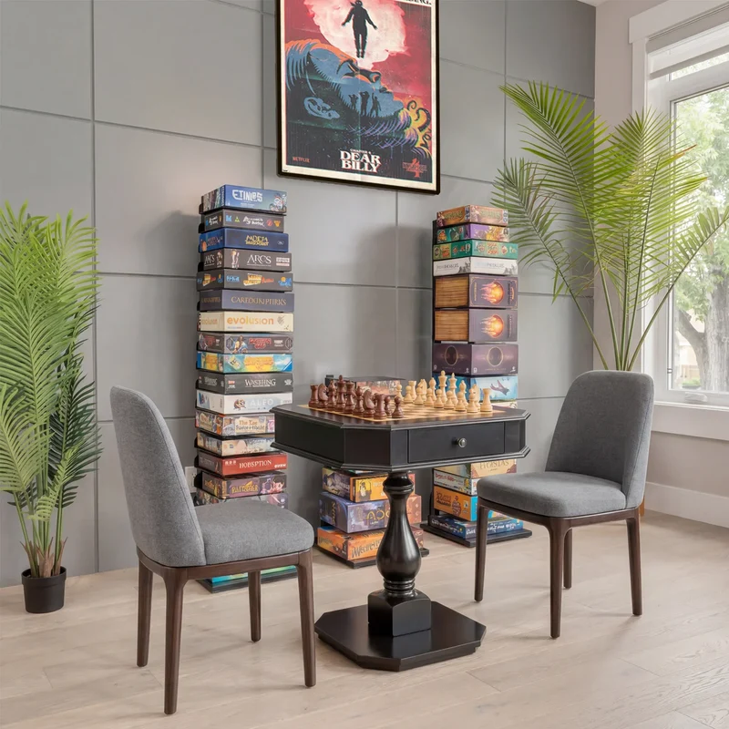 Reversible Chess & Checkers Game Table with Storage Drawers