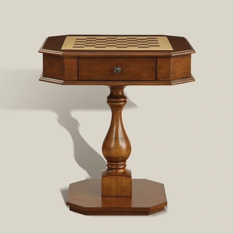 Reversible Chess & Checkers Game Table with Storage Drawers