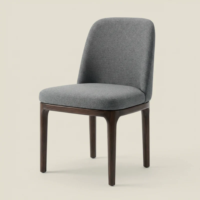Solid Rubberwood Dining Chair with Linen Upholstery