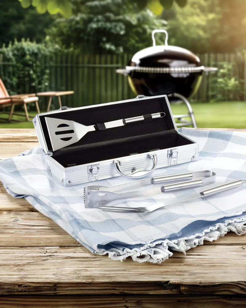 Set barbacoa 3 piezas acero inoxidable para personalizar