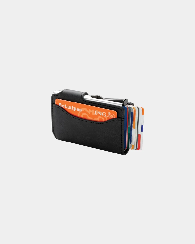 Tarjetero antirrábido aluminio y PU para personalizar