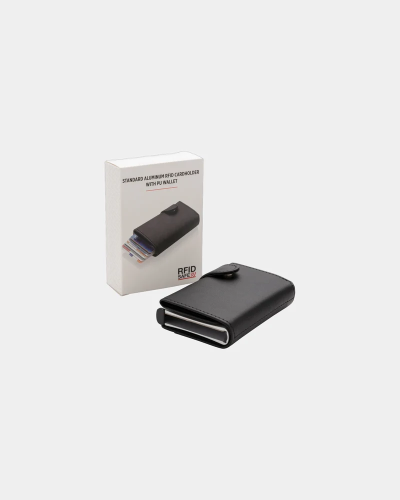Tarjetero antirrábido aluminio y PU para personalizar